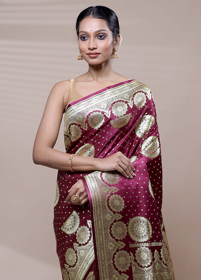 Purple Banarasi Silk Saree With Blouse Piece