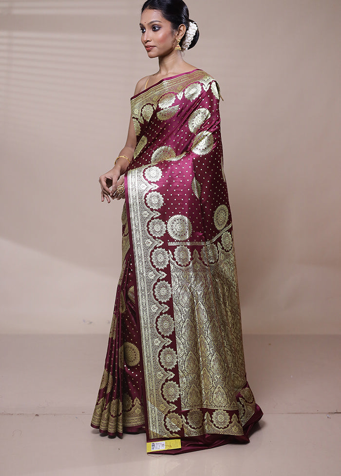 Purple Banarasi Silk Saree With Blouse Piece