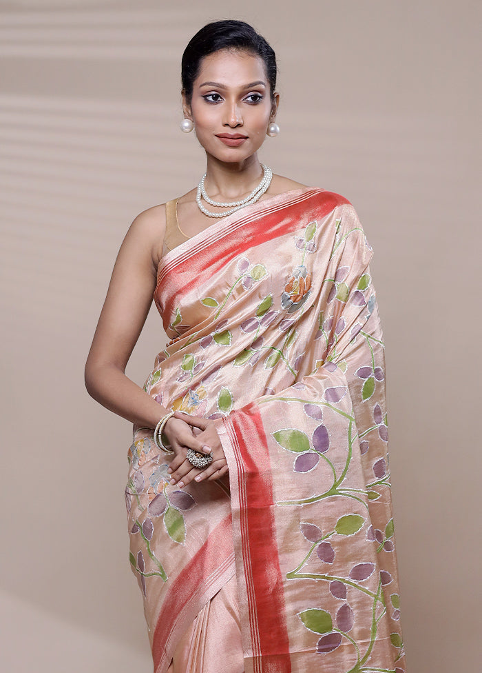 Peach Tissue Silk Saree With Blouse Piece