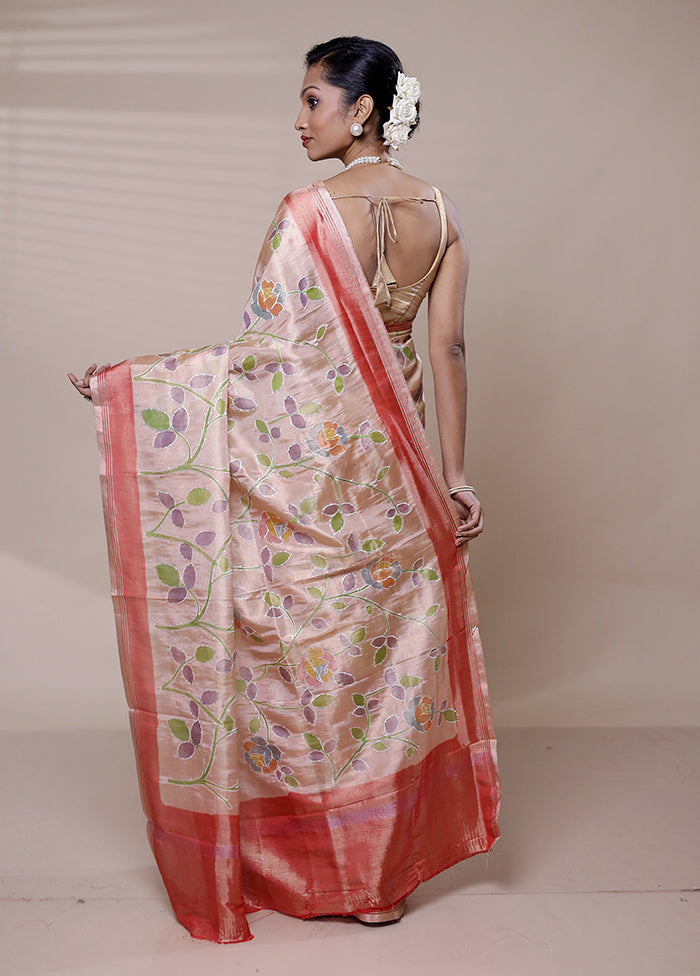 Peach Tissue Silk Saree With Blouse Piece