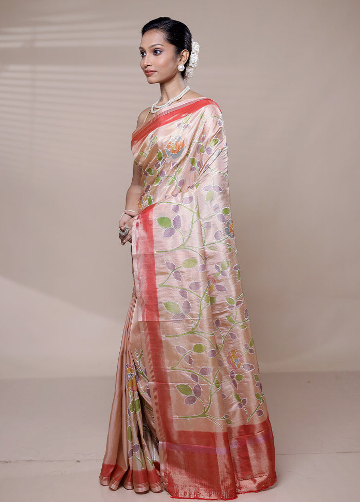 Peach Tissue Silk Saree With Blouse Piece