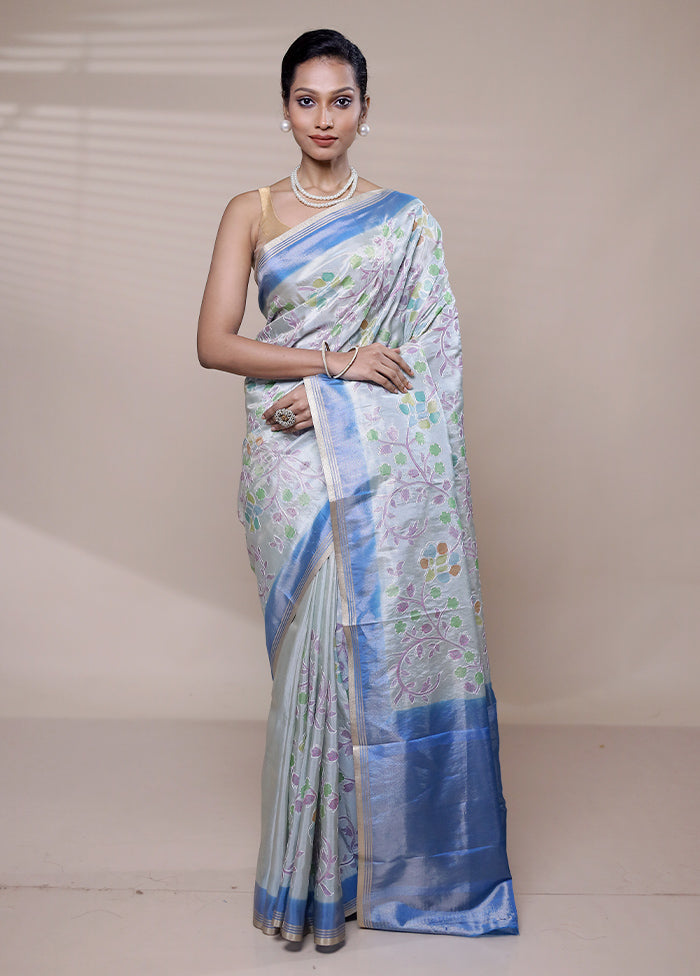 White Tissue Silk Saree With Blouse Piece