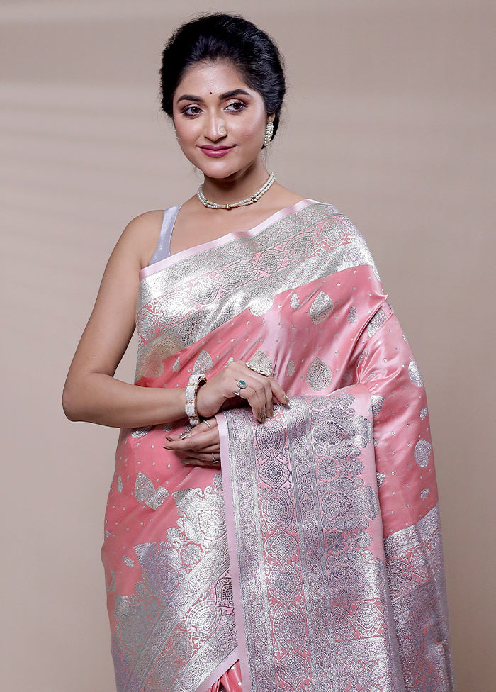 Pink Banarasi Silk Saree With Blouse Piece