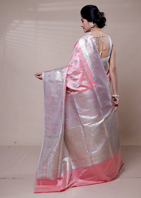 Pink Banarasi Silk Saree With Blouse Piece