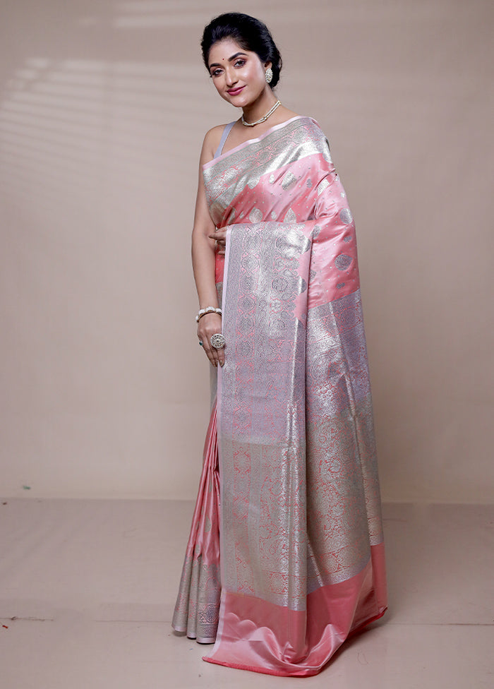 Pink Banarasi Silk Saree With Blouse Piece