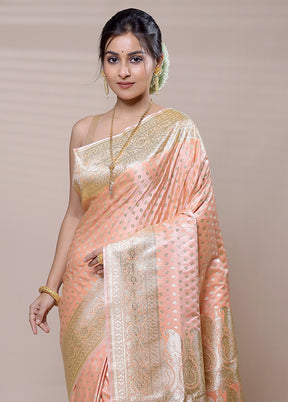 Peach Banarasi Silk Saree With Blouse Piece