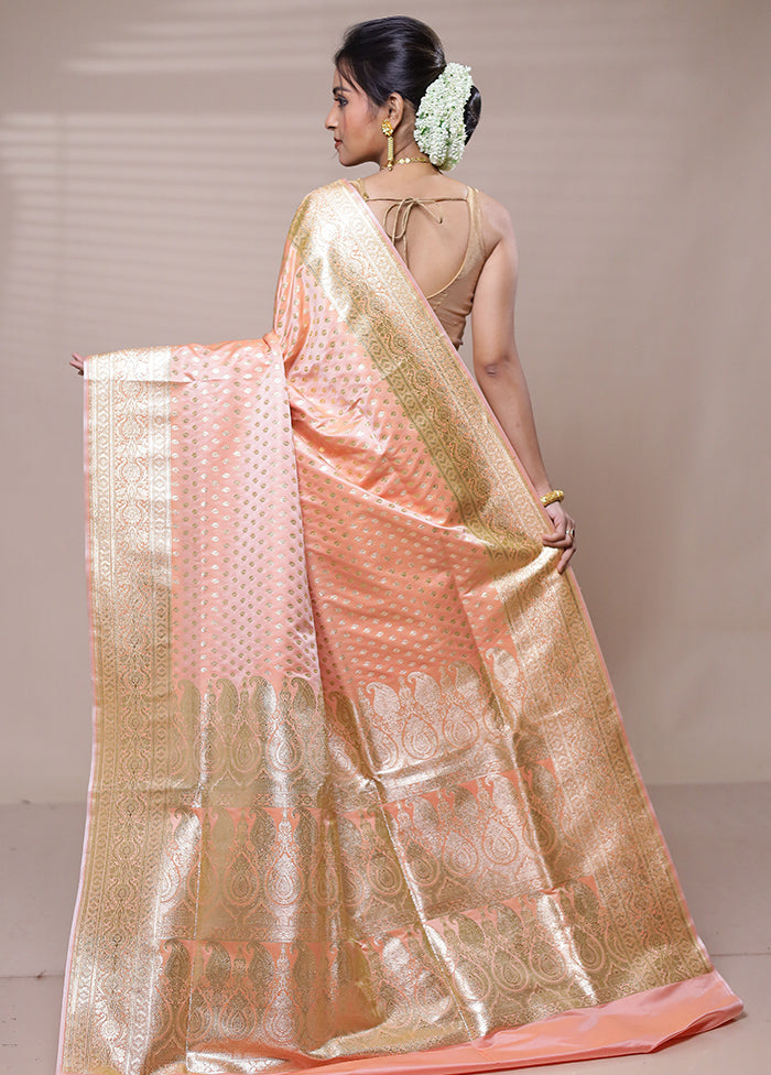 Peach Banarasi Silk Saree With Blouse Piece