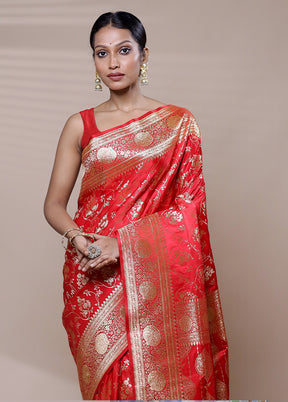 Pink Banarasi Silk Saree With Blouse Piece