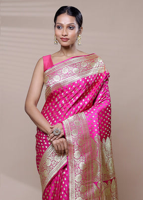 Pink Banarasi Silk Saree With Blouse Piece