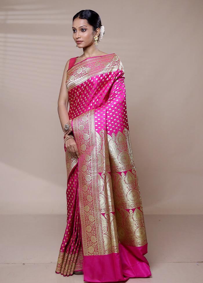 Pink Banarasi Silk Saree With Blouse Piece