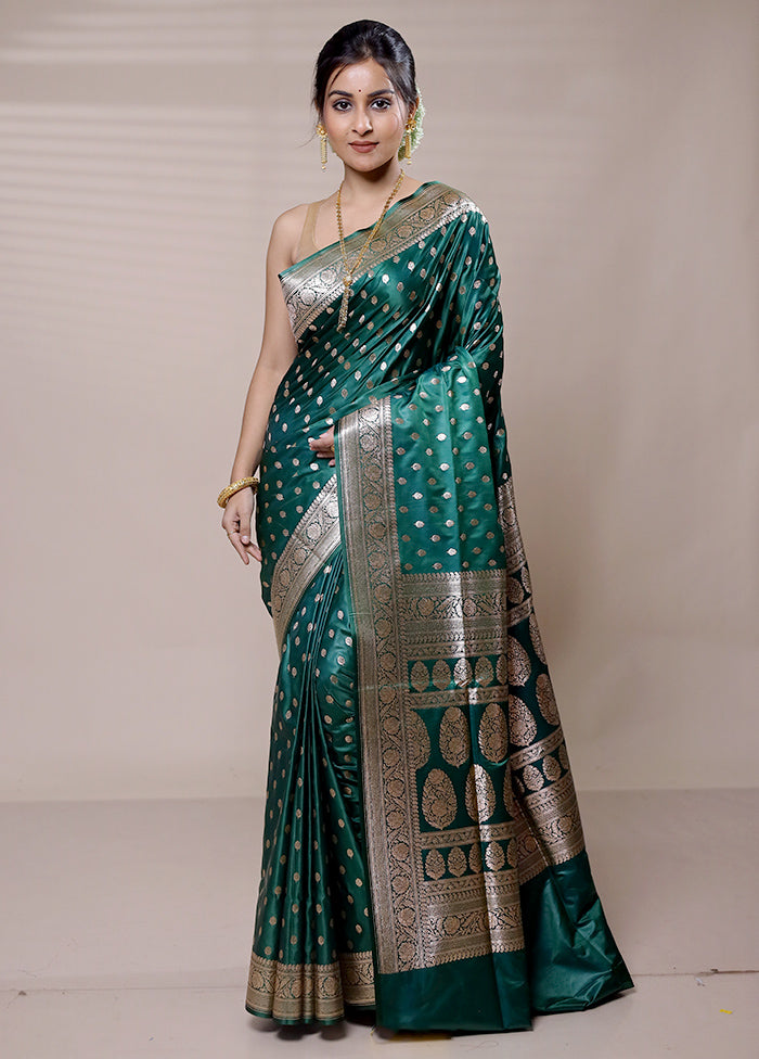 Green Banarasi Silk Saree With Blouse Piece