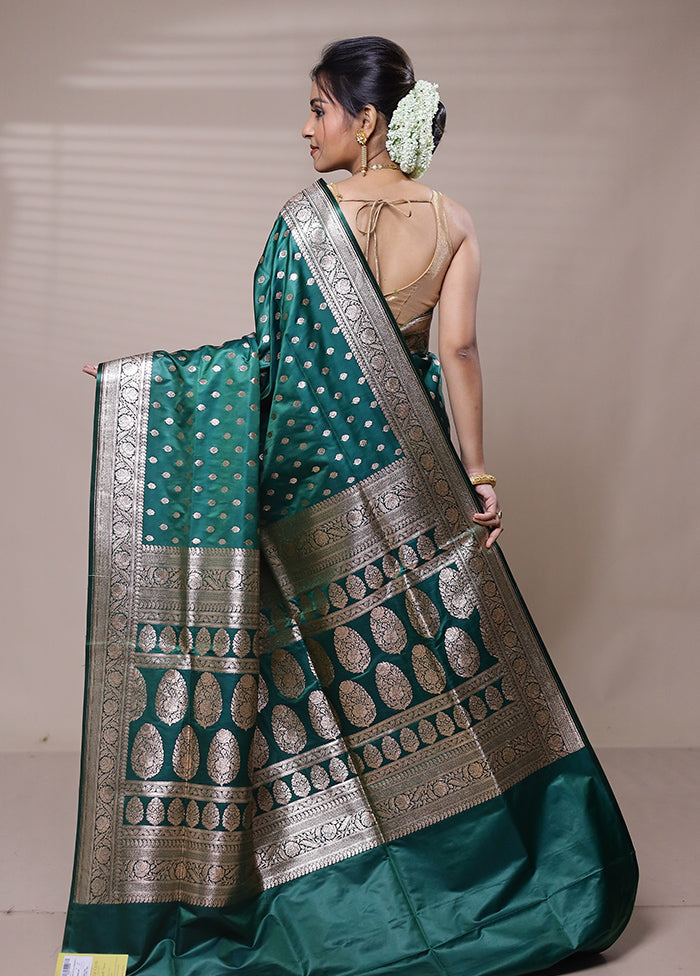 Green Banarasi Silk Saree With Blouse Piece