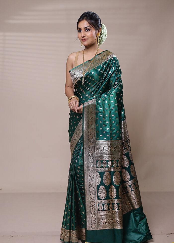 Green Banarasi Silk Saree With Blouse Piece