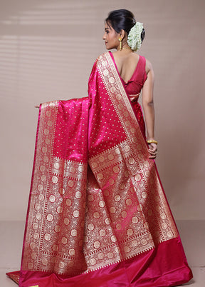 Pink Banarasi Silk Saree With Blouse Piece