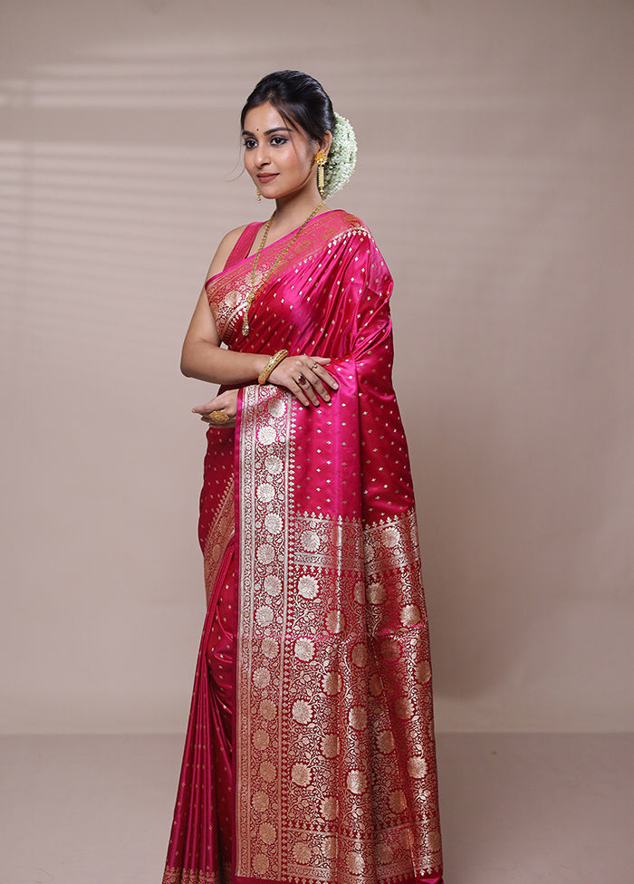 Pink Banarasi Silk Saree With Blouse Piece