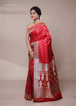 Red Banarasi Silk Saree With Blouse Piece