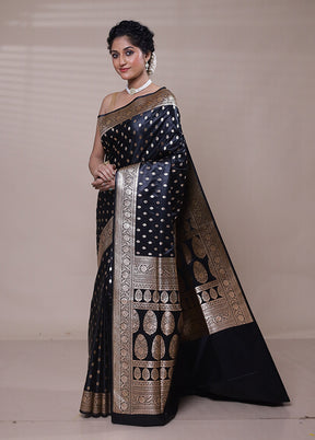 Black Banarasi Silk Saree With Blouse Piece