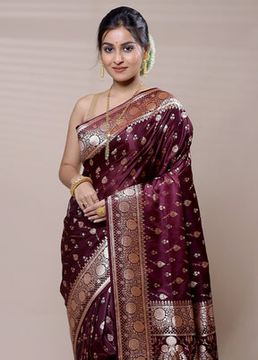 Maroon Banarasi Silk Saree With Blouse Piece