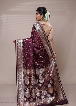 Maroon Banarasi Silk Saree With Blouse Piece