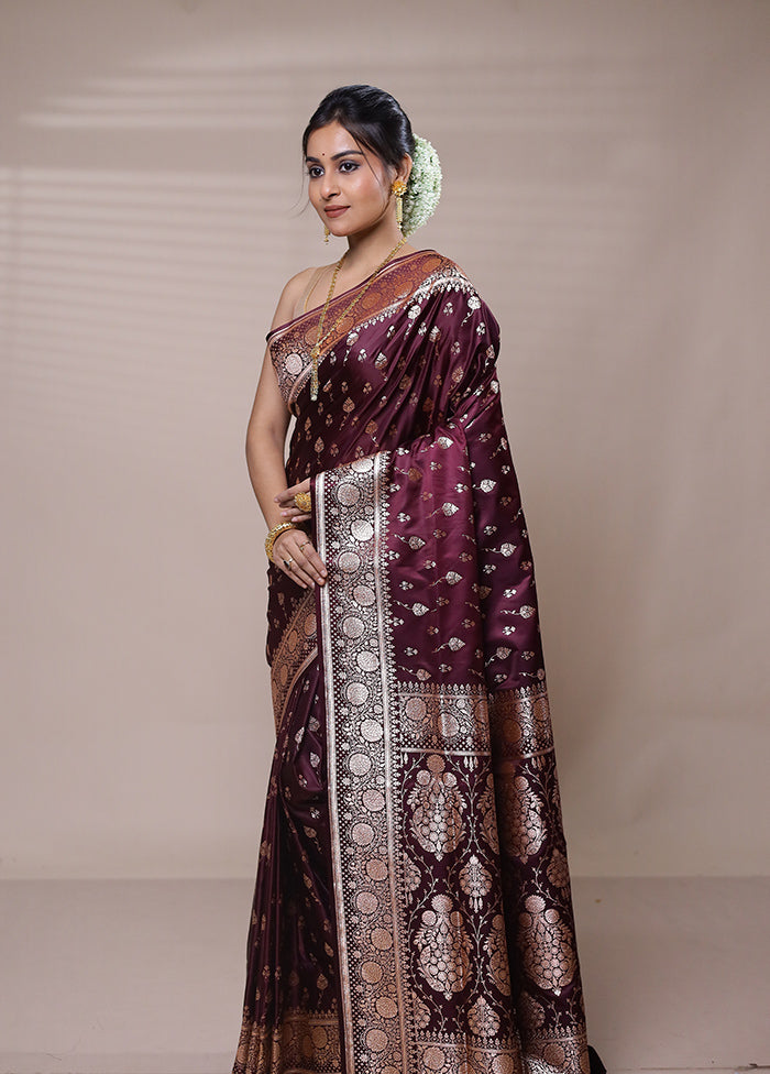 Maroon Banarasi Silk Saree With Blouse Piece