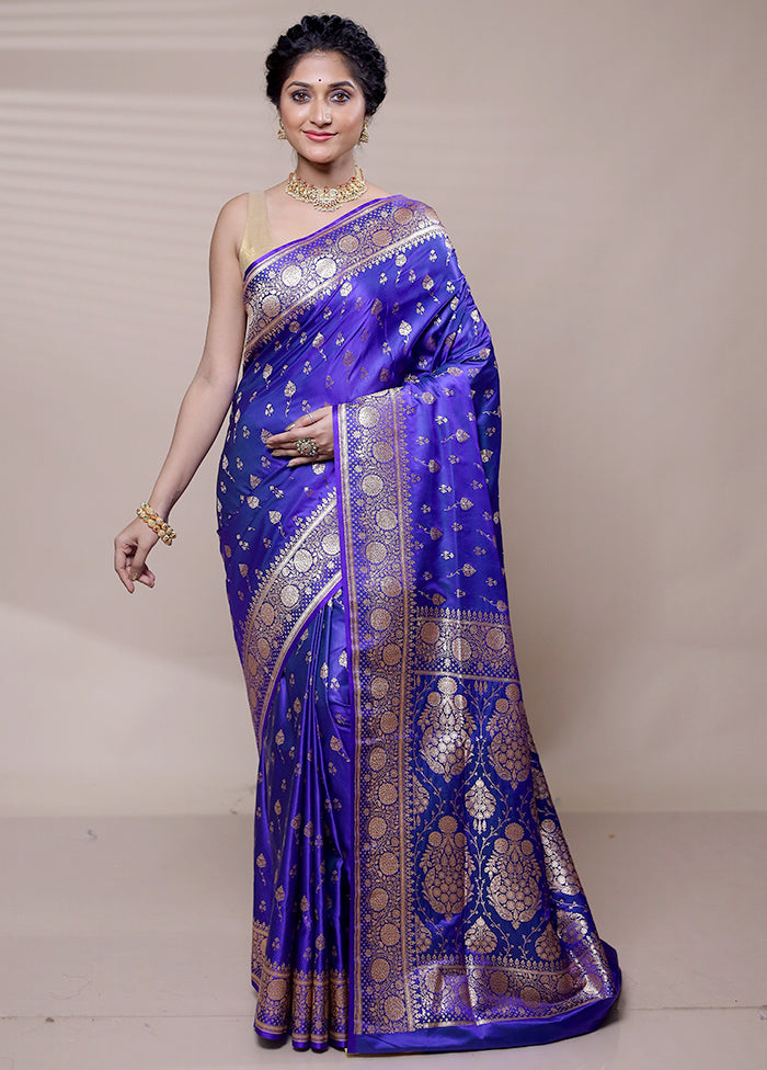 Violet Banarasi Silk Saree With Blouse Piece