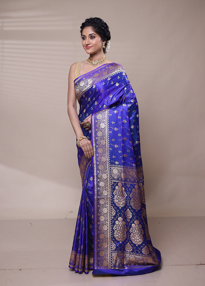 Violet Banarasi Silk Saree With Blouse Piece