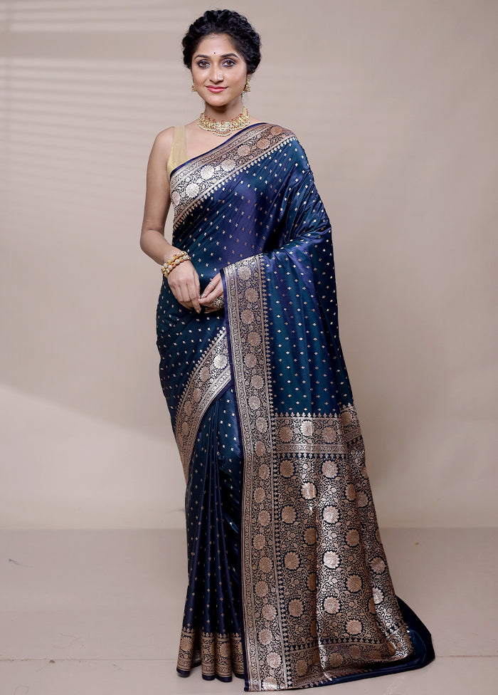 Blue Banarasi Silk Saree With Blouse Piece