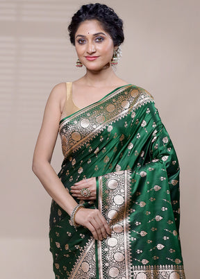 Green Banarasi Silk Saree With Blouse Piece