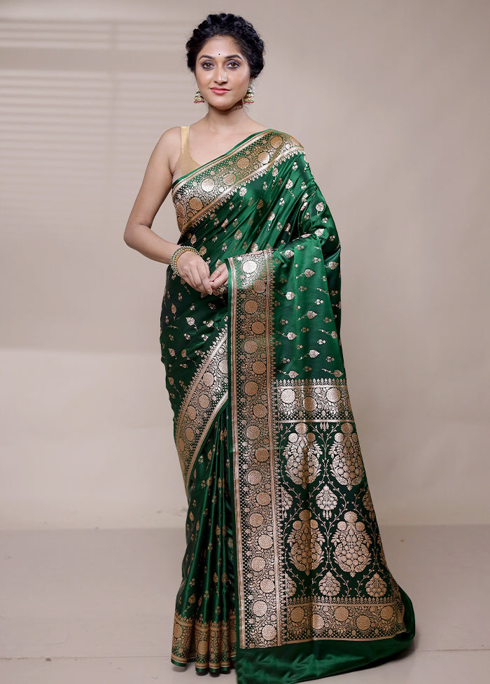 Green Banarasi Silk Saree With Blouse Piece