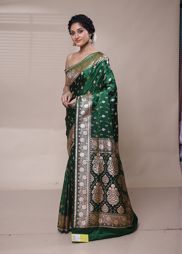 Green Banarasi Silk Saree With Blouse Piece