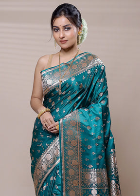 Green Banarasi Silk Saree With Blouse Piece