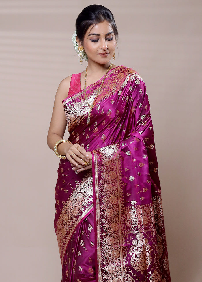 Purple Banarasi Silk Saree With Blouse Piece