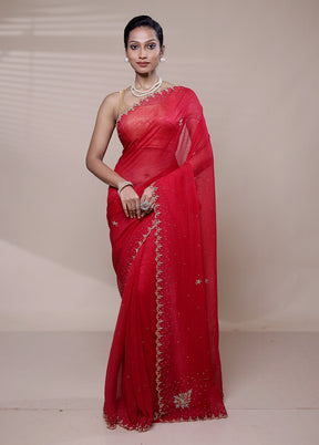 Red Chiffon Silk Saree With Blouse Piece