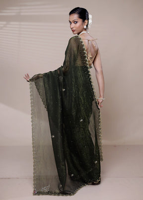 Green Chiffon Silk Saree With Blouse Piece