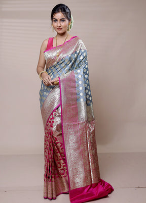 Grey Banarasi Silk Saree With Blouse Piece