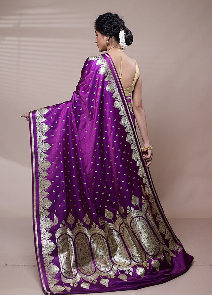 Purple Banarasi Silk Saree With Blouse Piece