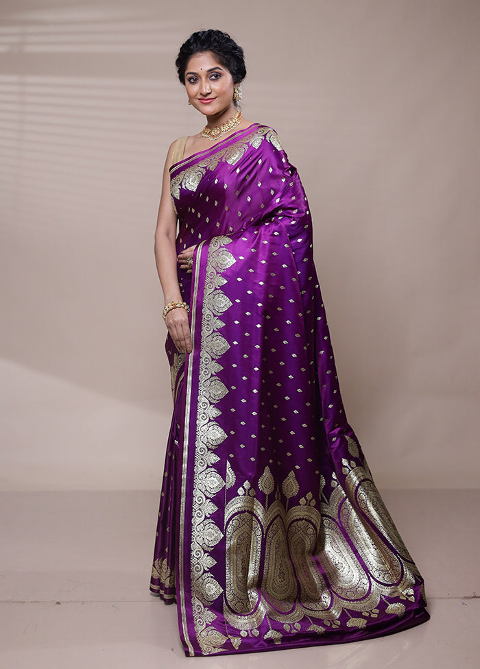 Purple Banarasi Silk Saree With Blouse Piece