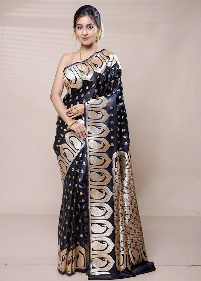 Black Banarasi Silk Saree With Blouse Piece