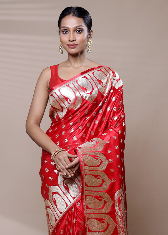 Red Banarasi Silk Saree With Blouse Piece