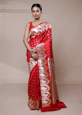 Red Banarasi Silk Saree With Blouse Piece