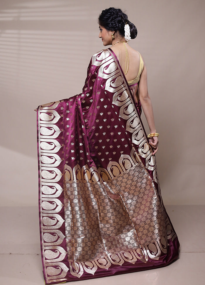 Purple Banarasi Silk Saree With Blouse Piece