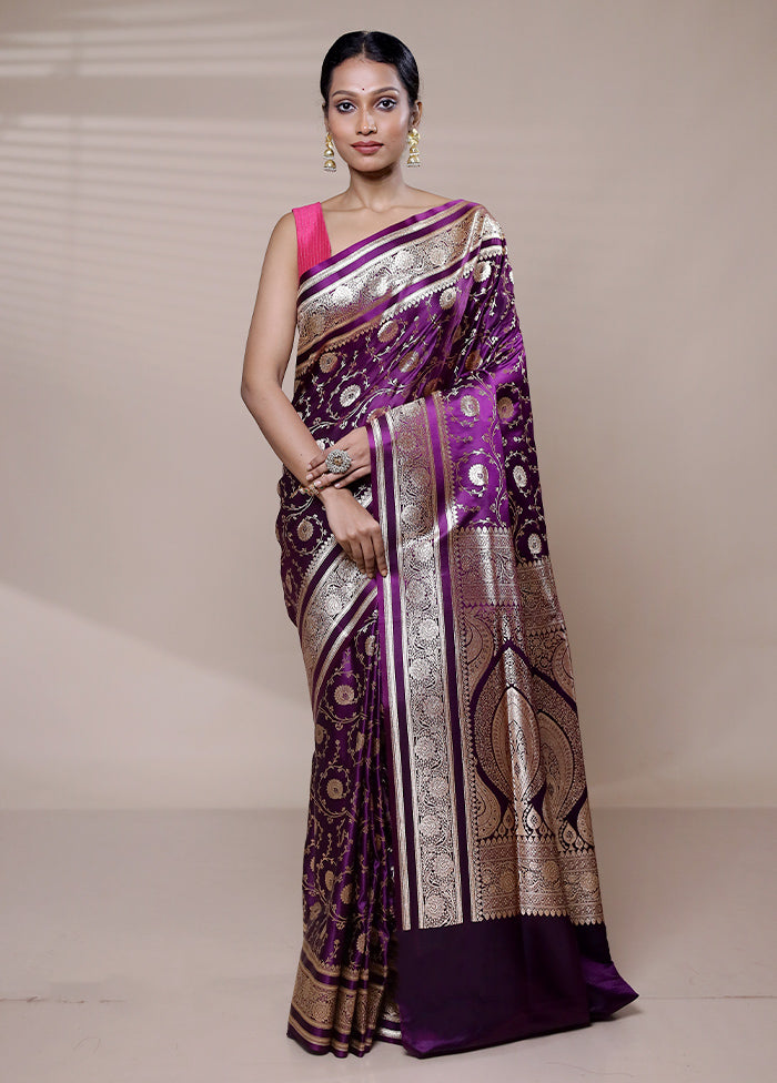 Purple Banarasi Silk Saree With Blouse Piece