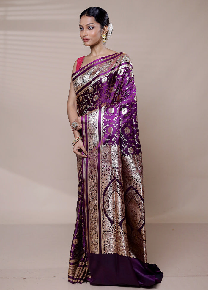 Purple Banarasi Silk Saree With Blouse Piece