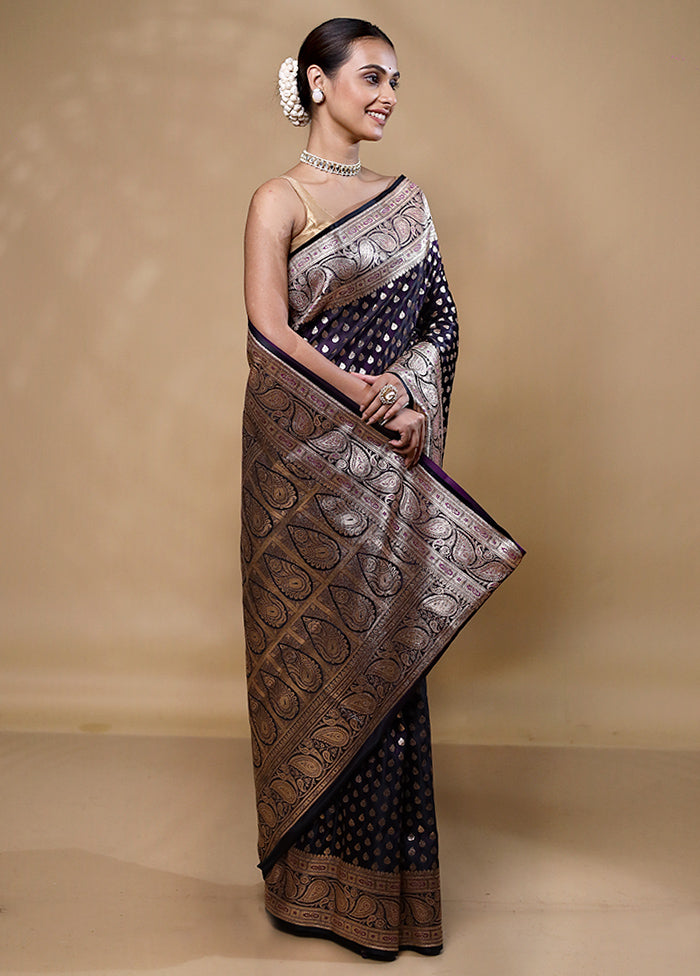 Black Banarasi Silk Saree With Blouse Piece