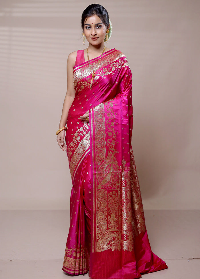 Pink Banarasi Silk Saree With Blouse Piece