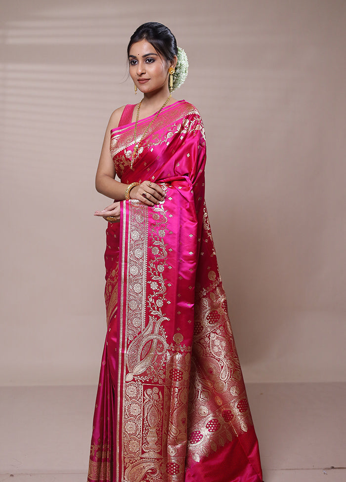 Pink Banarasi Silk Saree With Blouse Piece