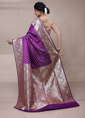 Purple Banarasi Silk Saree With Blouse Piece