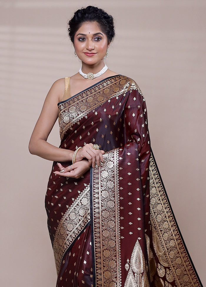 Maroon Banarasi Silk Saree With Blouse Piece