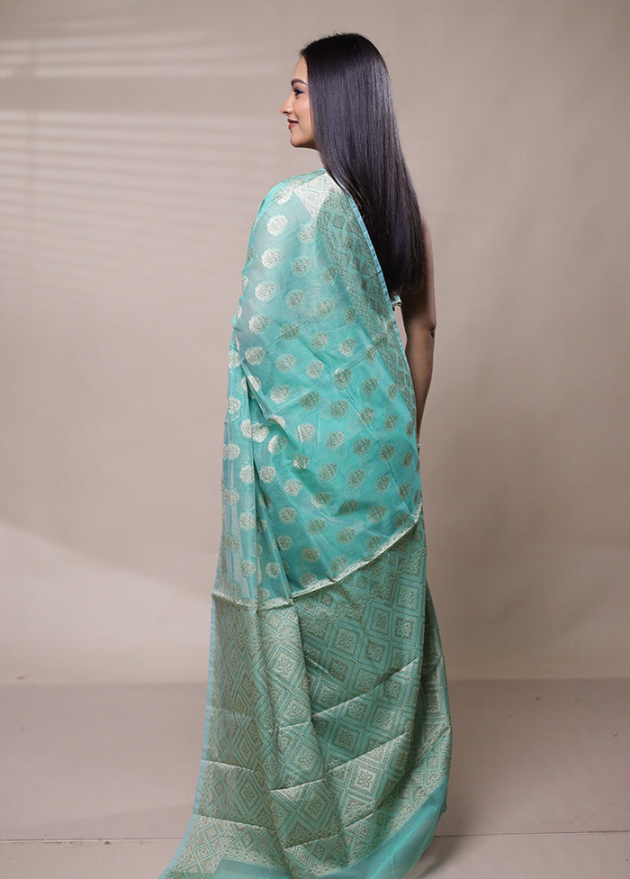 Green Net Saree With Blouse Piece