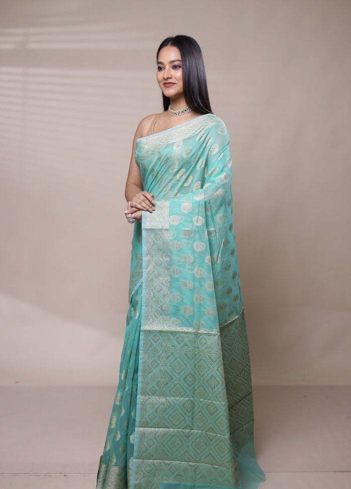 Green Net Saree With Blouse Piece